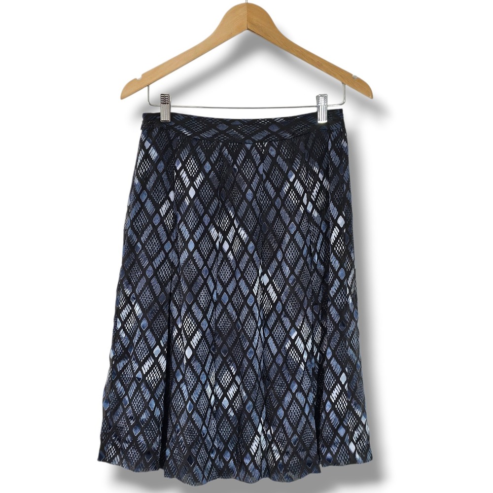 Alfani Skirt 2 Black Blue Silk Blend Burnout Diamond A-Line Preppy Dark Academia